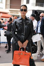 Georgina Rodriguez in a Black Leather Playsuit - Cannes 05/25/2022