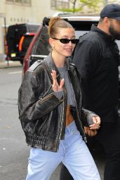 Hailey Rhode Bieber Wears a Vintage Leather Jacket - Carlyle Hotel in NYC 05/02/2022