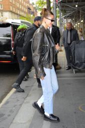 Hailey Rhode Bieber Wears a Vintage Leather Jacket - Carlyle Hotel in NYC 05/02/2022