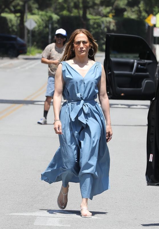 Jennifer Lopez in a Blue Dress in Los Angeles 04/30/2022