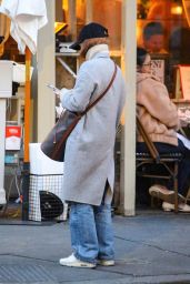 Julianne Moore - Carries a Big Leather Bag Over Grey Trench Coat and Denim Combo - New York 04/30/2022