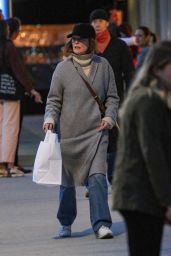 Julianne Moore - Carries a Big Leather Bag Over Grey Trench Coat and Denim Combo - New York 04/30/2022
