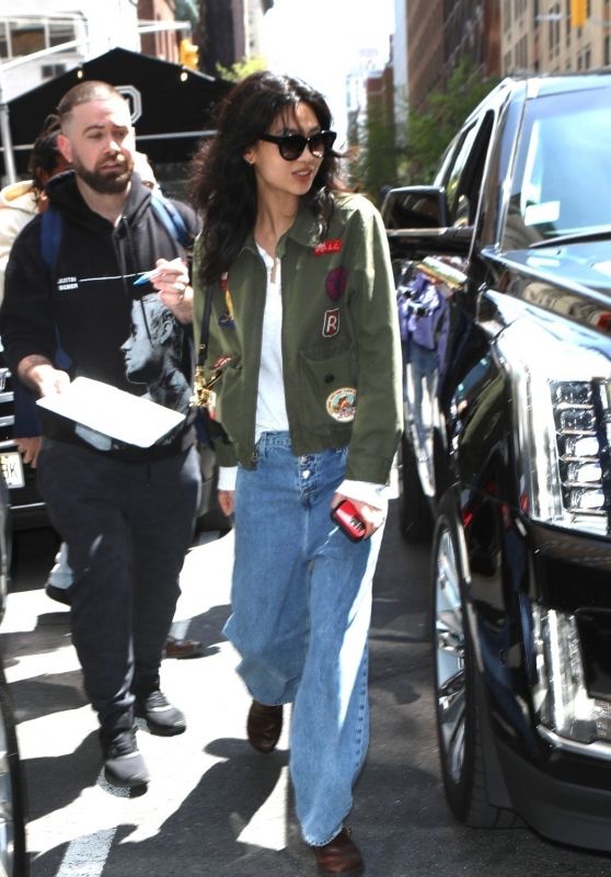 Jung Ho-Yeon Wearing a Military-style Jacket, Denim Pants and a Louis Vuitton Bag - New York 05/01/2022