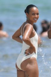 Karrueche Tran in a White Swimsuit - Miami 05/07/2022