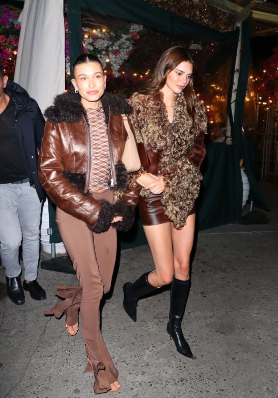 Kendall Jenner and Hailey Rhode Bieber Twinning in Brown Leather - New York 04/30/2022