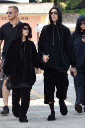 Kourtney Kardashian and Travis Barker Wearing Matching Black Dolce and Gabbana Velour Tracksuits - Portofino 05/25/2022