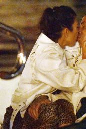 Kourtney Kardashian and Travis Barker Wearing Matching Mrs and Mr White Leather Jackets - Portofino 05/23/2022