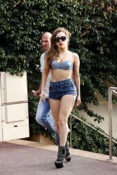 Lady Gaga Wears Denim Shorts and a Denim Bra - Les Pirates Restaurant 05/10/2012