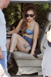 Lady Gaga Wears Denim Shorts and a Denim Bra   Les Pirates Restaurant 05 10 2012   - 41