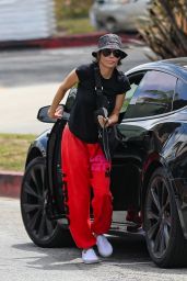 Lisa Rinna in a Red Free City Sweat Pants and Bucket Hat - Cafe Vida in Pacific Palisades 05/16/2022