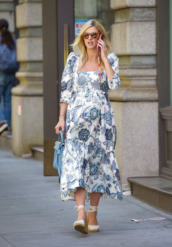 Nicky Hilton Wears a Spring Dress and Matching Tote - New York 05/12/2022