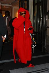 Teyana Taylor in a Red Balenciaga Robe - New York 05/04/2022