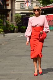 Ashley Roberts in a Striking Two-Tone Pink and Red Dress in London 06/27/2022