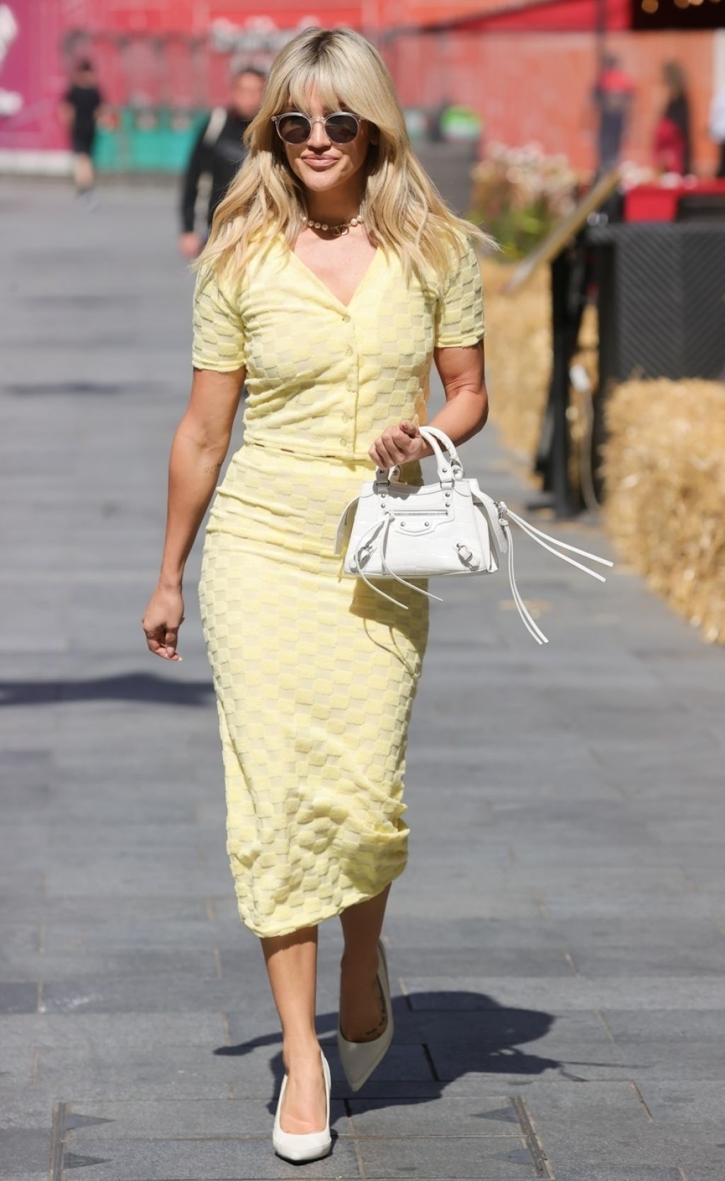 Ashley Roberts in Canary Yellow Two Piece at Heart Radio in London 06