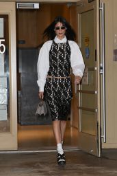 Bella Hadid in Monochrome Dress Over White Blouse - New York 06/07/2022