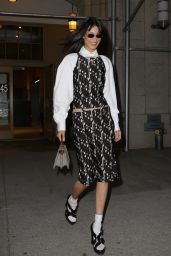Bella Hadid in Monochrome Dress Over White Blouse - New York 06/07/2022