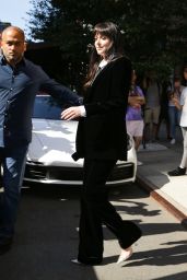 Dakota Johnson Wears Black Velvet Suit - Greenwich Hotel in New York City 06/14/2022