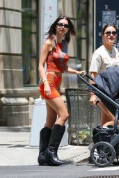 Emily Ratajkowski in an Orange Mini Skirt  Matching Top and Black Cowboy Boots   New York 06 10 2022   - 70