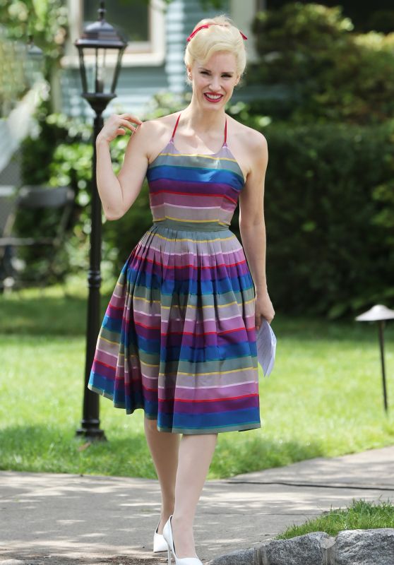 Jessica Chastain in a Colorful Dress - "Mother