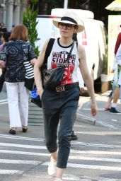 Julianna Margulies in a The Rolling Stones Tank Top and Fedora Hat - Shopping at Manhattan’s Soho Area 06/13/2022