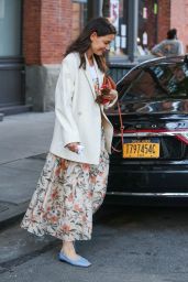 Katie Holmes in a Floral Dress and Blue Flats - New York 06/29/2022