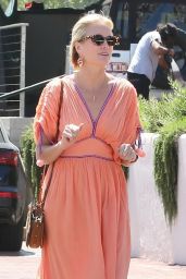 Laeticia Hallyday in a Full-Length Peach Sundress and Leather Sandals - Malibu 06/23/2022