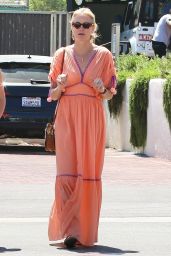 Laeticia Hallyday in a Full-Length Peach Sundress and Leather Sandals - Malibu 06/23/2022