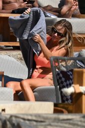Laura Anderson in a Coral Swimsuit in Mykonos 06/10/2022