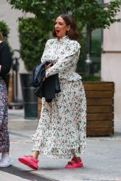 Maya Rudolph in a Floral Dress and Pink Velcro Straps Summer Sports Sandals - New York 06/22/2022
