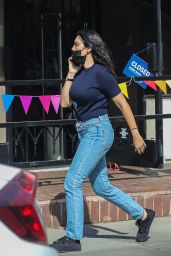 Noor Alfallah in a Blue Sweater and Jeans at Cha Cha Matcha in West Hollywood 06/20/2022