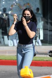 Noor Alfallah in a Blue Sweater and Jeans at Cha Cha Matcha in West Hollywood 06/20/2022