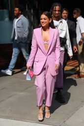 Odeya Rush in a Pink Pantsuit in New York 06/13/2022