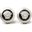 Versace Vintage Black and Silver Medusa Clip on Earrings