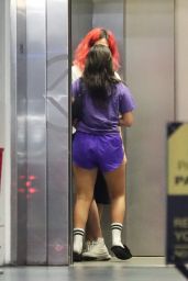 Addison Rae in a Purple T-Shirt With Matching Purple Shorts at Target in Los Angeles 07/10/2022