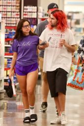 Addison Rae in a Purple T-Shirt With Matching Purple Shorts at Target in Los Angeles 07/10/2022