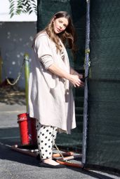 Ashley Greene Wears Polka Dots and a Tan Coat 07/20/2022