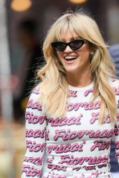 Ashley Roberts in a Typographical Print Top and Matching Trousers - London 07/26/2022
