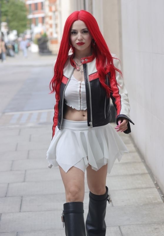 Ava Max in a White Mini Skirt and Crop Top - London 07/01/2022