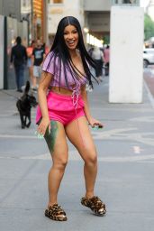 Cardi B Wearing Pink Shorts and a Purple Crop Top - Shopping in New York 07/01/2022