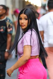 Cardi B Wearing Pink Shorts and a Purple Crop Top - Shopping in New York 07/01/2022