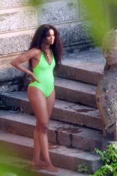 Ciara in a Lime Green Swimsuit - Lake Como 07/06/2022