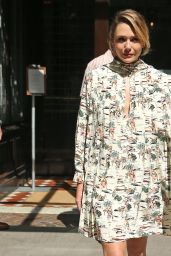 Elizabeth Olsen in a Unique Printed Dress - NYC 06/29/2022