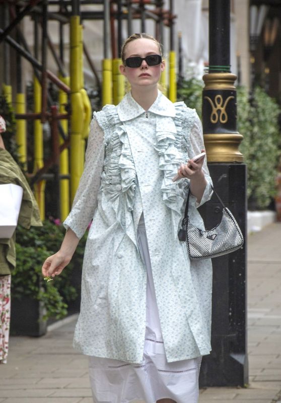 Elle Fanning in a Frilly Outfit - Central London 07/14/2022