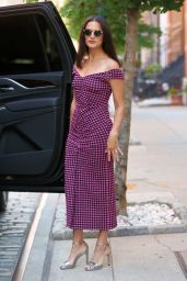 Jenny Slate in Rachel Comey Altro Pink Dress and Silver Platform High Heels in New York 07/27/2022