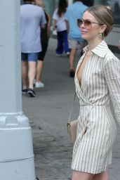 Julianne Hough in a Striped Wrap Dress and Flats - NYC 07/17/2022