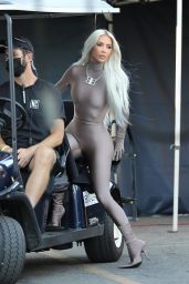 Kim Kardashian Wears a Skin-Tight Steel Colored One Piece Ensemble - Shooting a Commercial in LA 07/01/2022
