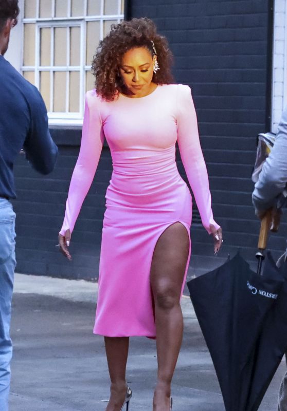 Melanie Brown in a High Cut Pink Dress - Photoshoot in Sydney 07/14/2022