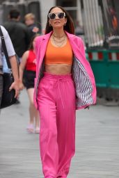 Myleene Klass in an Orange Crop Top and Pink Trouser Suit - London 07/01/2022