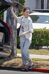 Whitney Port Wearing an OUAI SAYS GAY Tee and Gray Sweat Pants and Slippers - Beverly Hills 07/08/2022