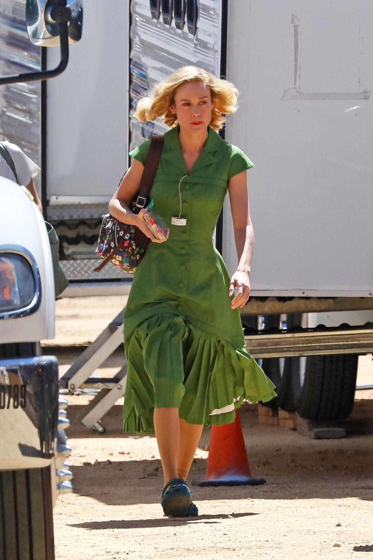 Brie Larson Wears a Green Dress - "Lessons In Chemistry" Set in L...
